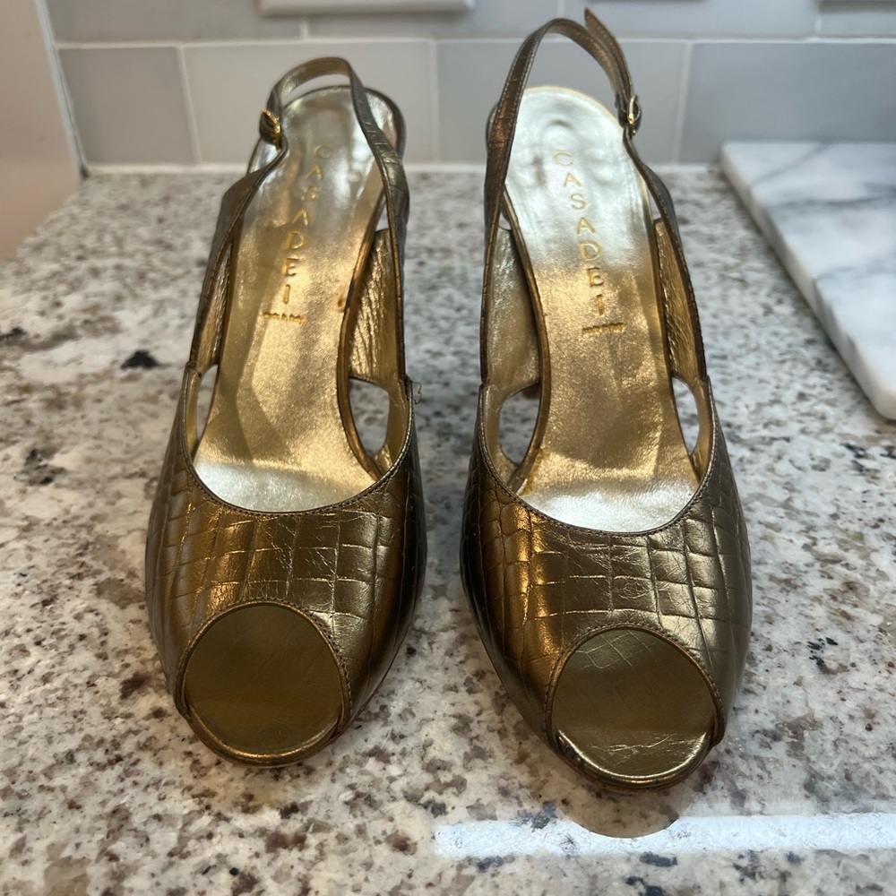 Casadei Gold Metallic Slingback Heels